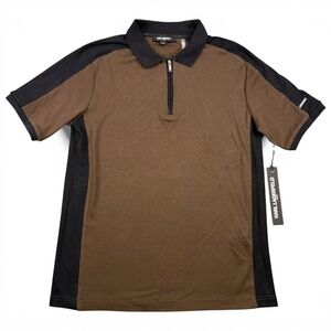Karl Lagerfeld Paris Men Brown Black Colorblock Quarter Zip Polo Shirt Small